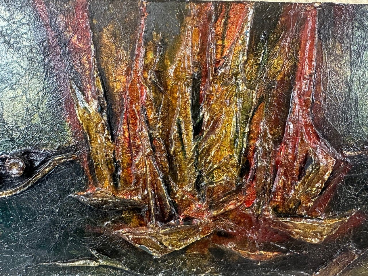 Expressionist painting, abstract composition 120x43 cm, mixed media, multicolored, 1960s. - 151982