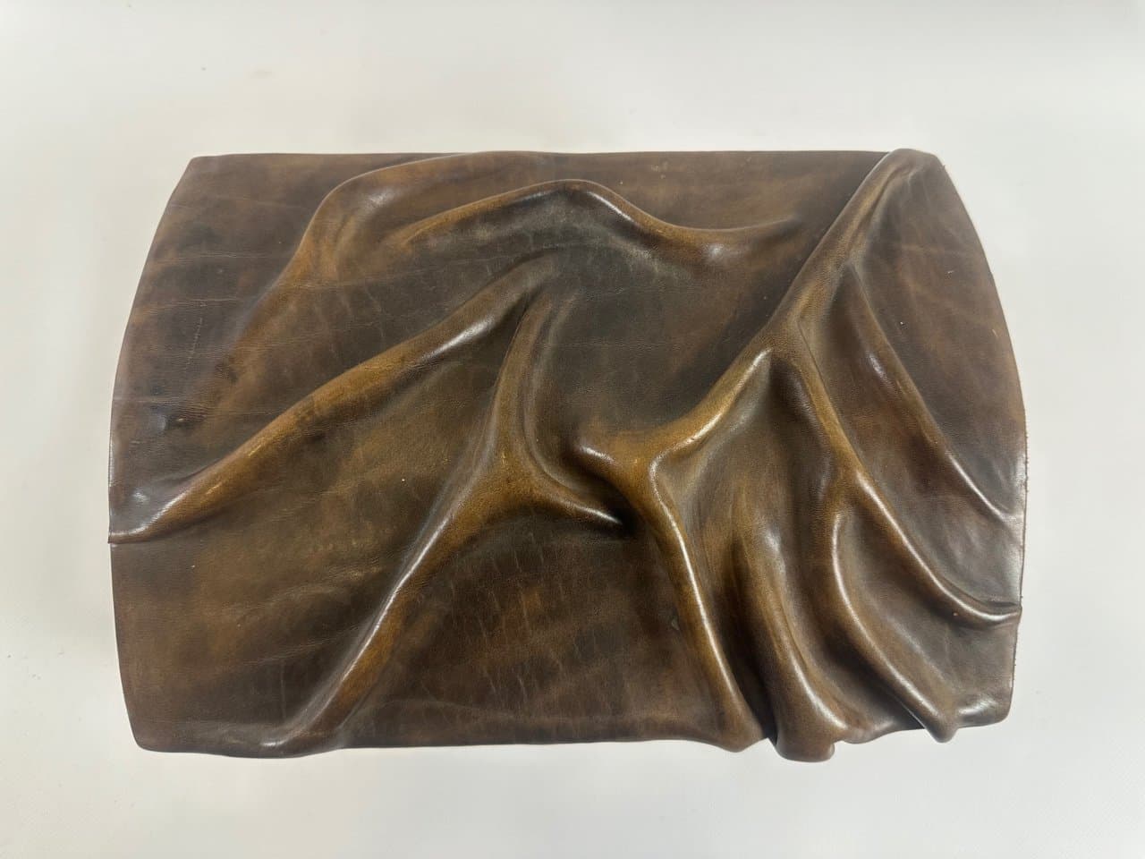 Jewelry box, brown, natural leather, wood, Poland, 1980s. - 152015