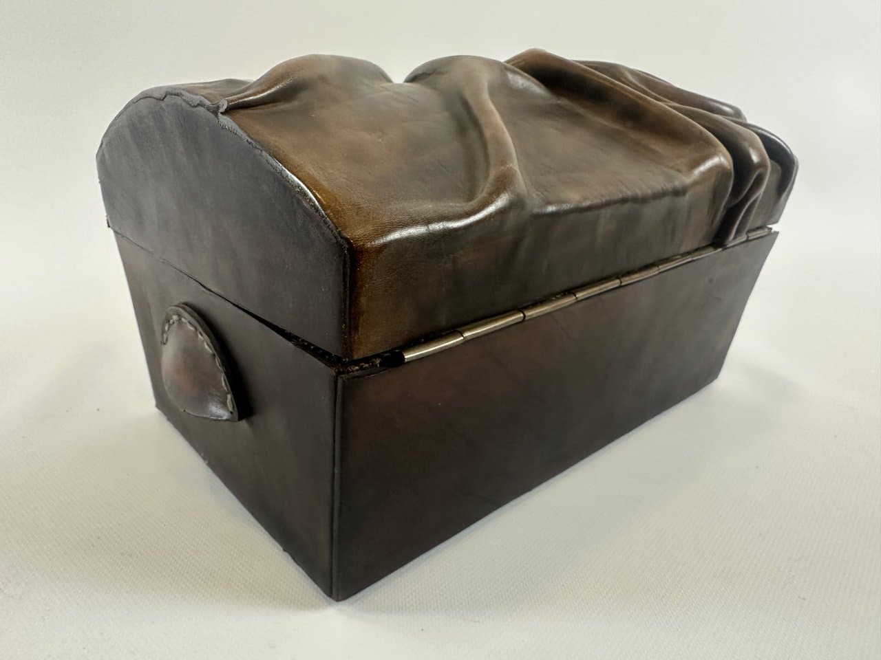 Jewelry box, brown, natural leather, wood, Poland, 1980s. - 152016