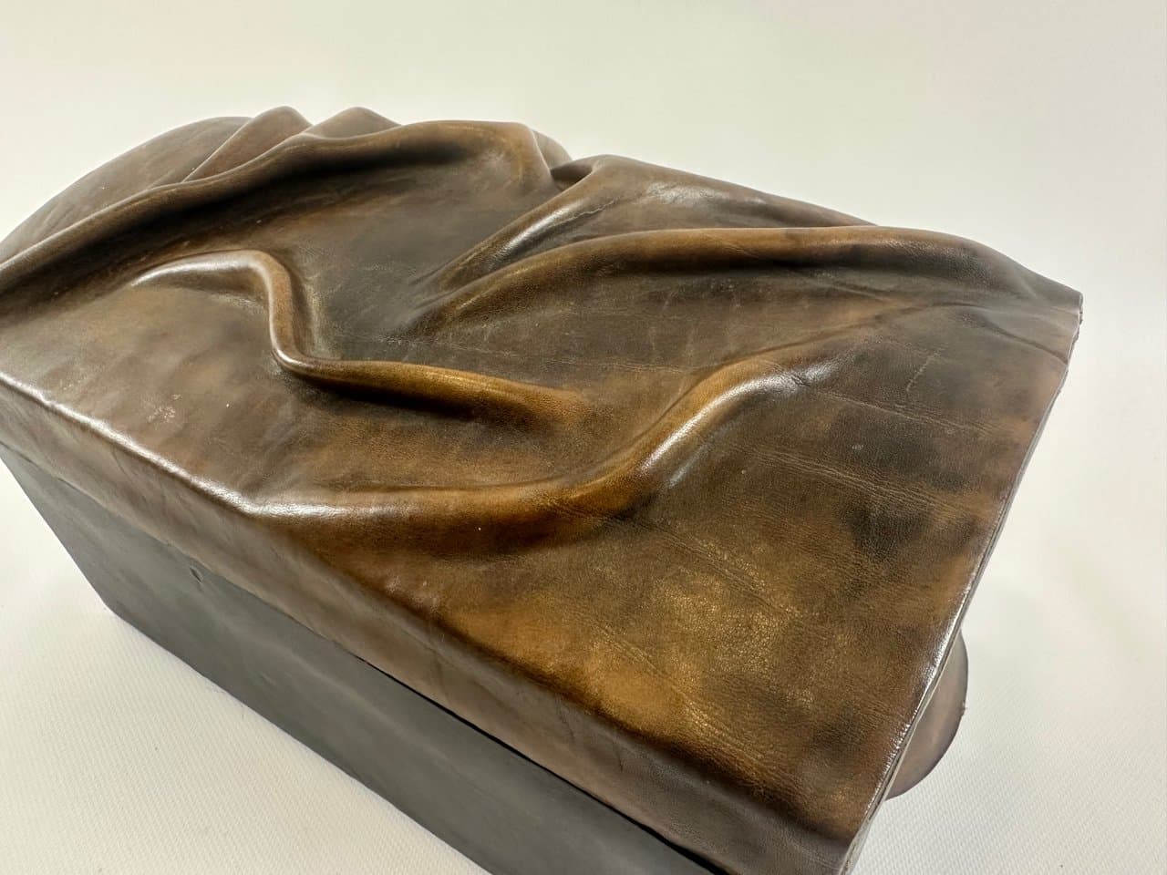 Jewelry box, brown, natural leather, wood, Poland, 1980s. - 152018