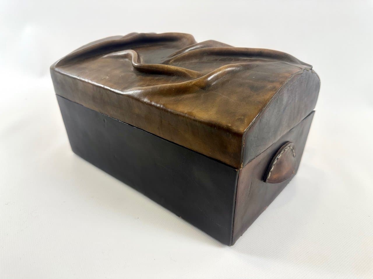 Jewelry box, brown, natural leather, wood, Poland, 1980s. - 152021