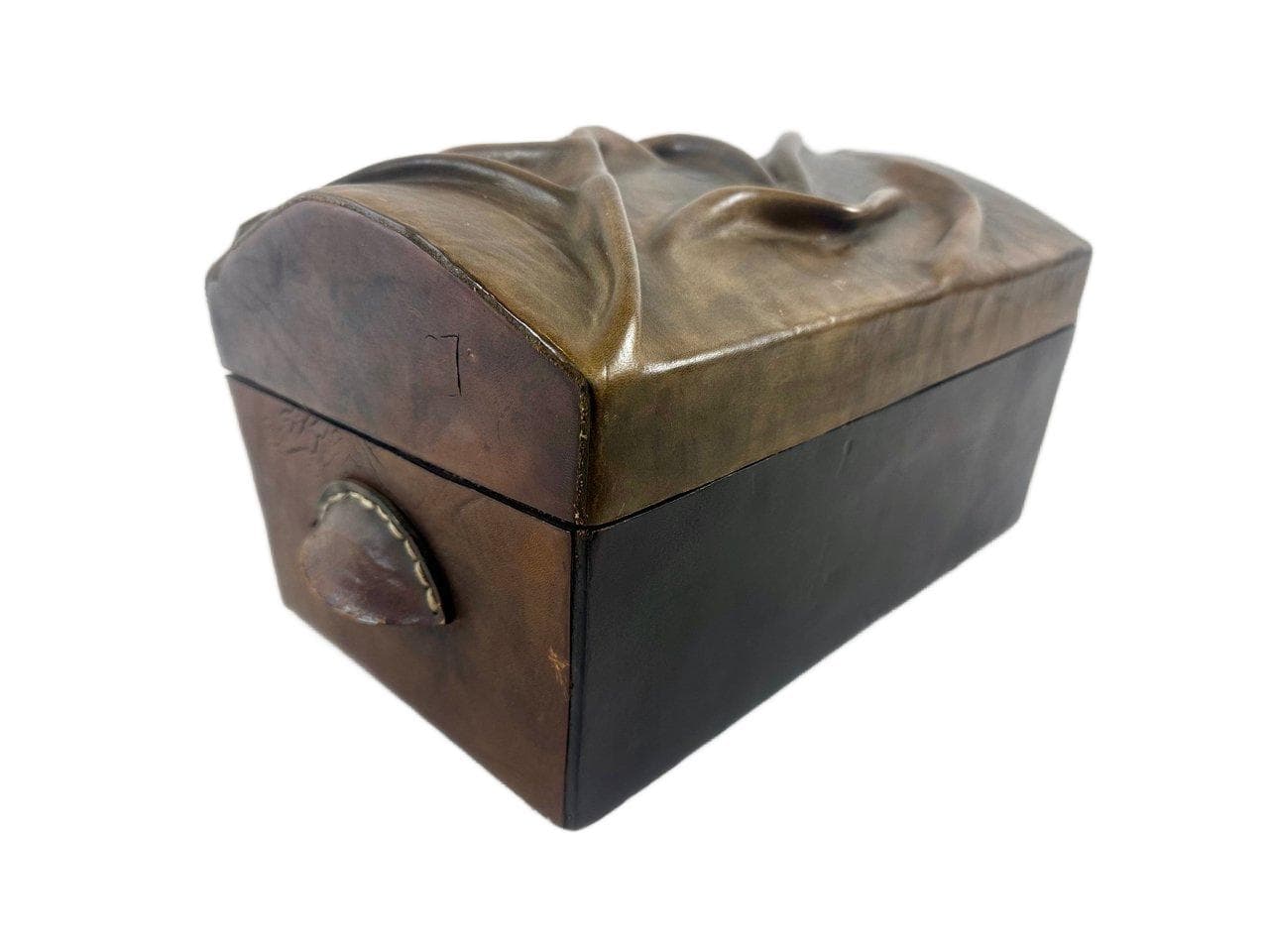 Jewelry box, brown, natural leather, wood, Poland, 1980s.