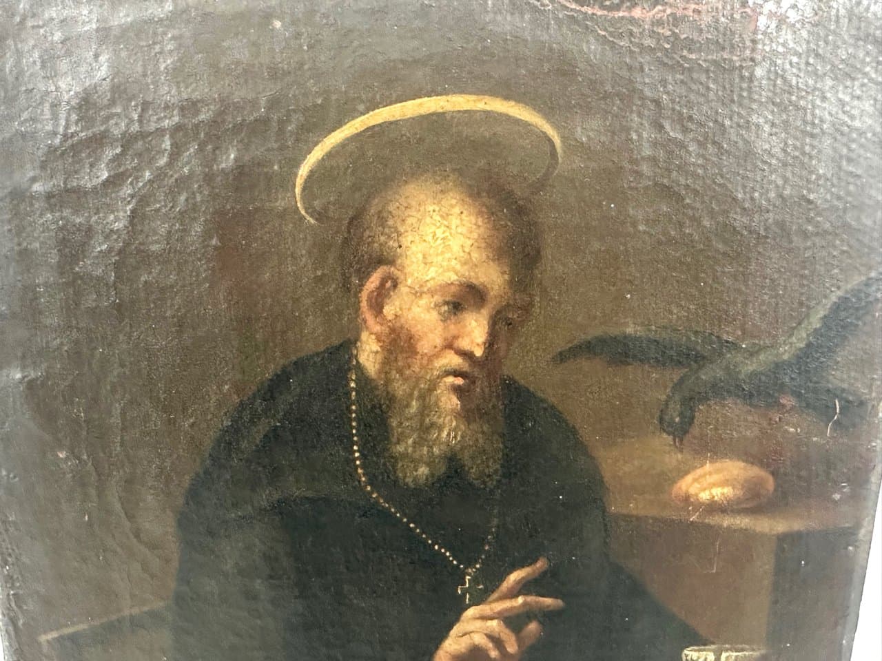 Obraz St. Benedict z krukiem, multikolor, olej na płótnie, Włochy, XVII w. - 152145