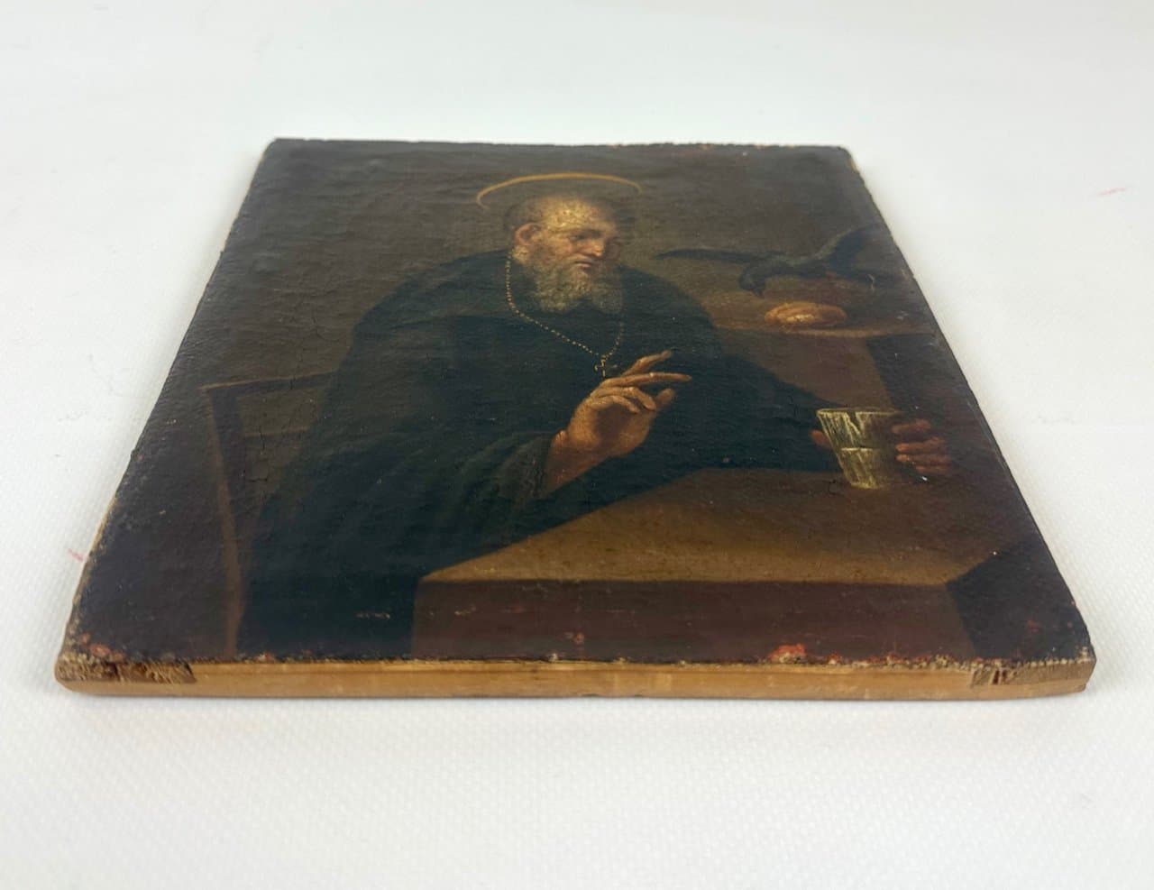 Obraz St. Benedict z krukiem, multikolor, olej na płótnie, Włochy, XVII w. - 152154