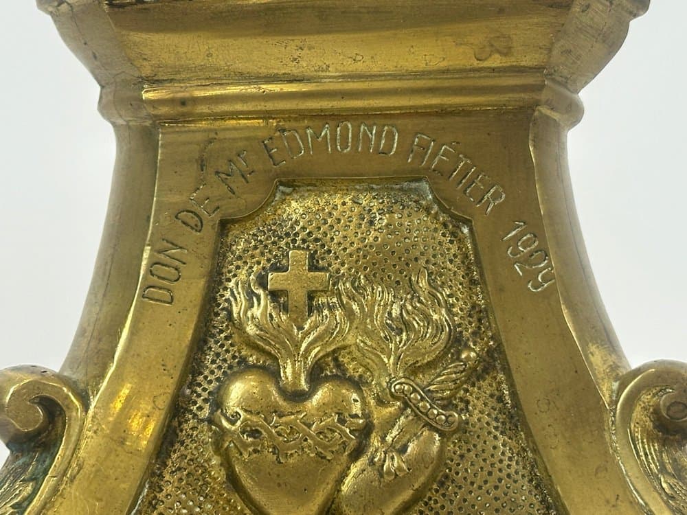 Świecznik ołtarzowy, neobarokowy, złoty, mosiądz, Francja, lata 20. - 152197