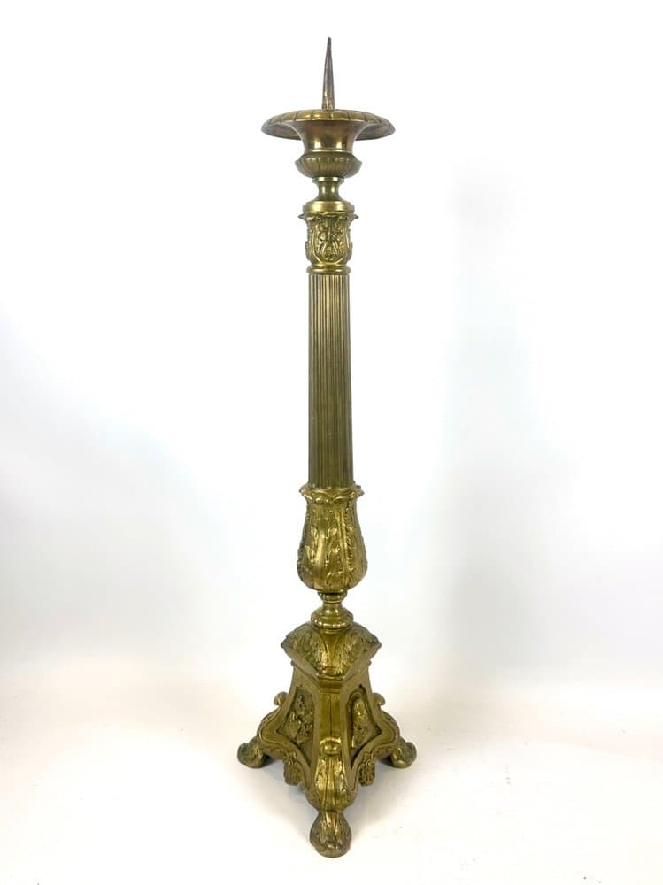 Świecznik ołtarzowy, neobarokowy, złoty, mosiądz, Francja, lata 20. - 152195