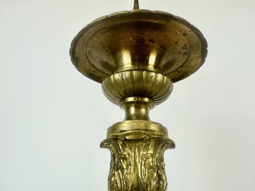 Świecznik ołtarzowy, neobarokowy, złoty, mosiądz, Francja, lata 20. - 152203