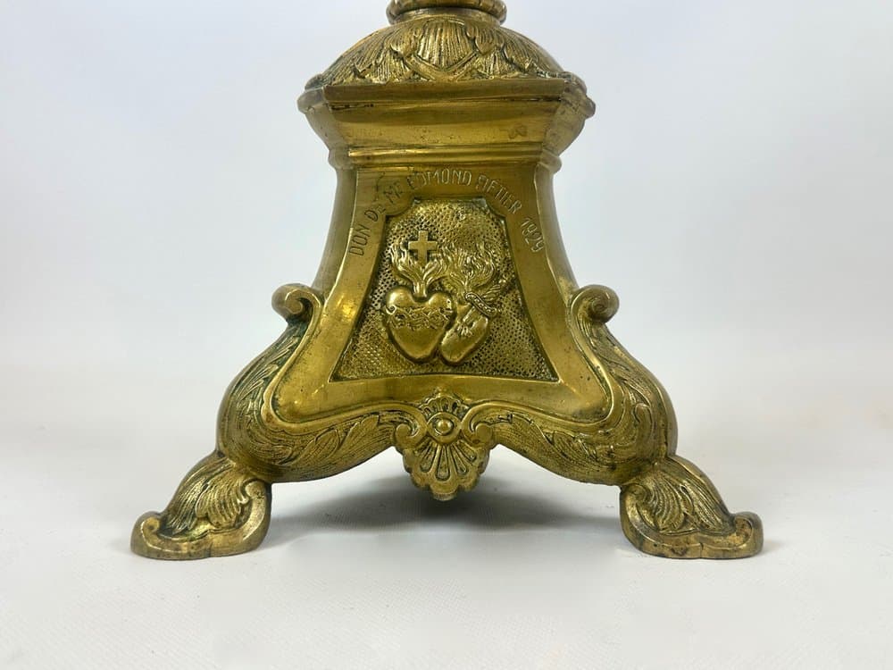 Świecznik ołtarzowy, neobarokowy, złoty, mosiądz, Francja, lata 20. - 152196