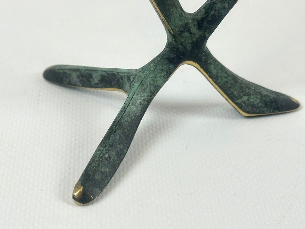 Świecznik trójramienny, zielony, brąz, lata 60. - 152278