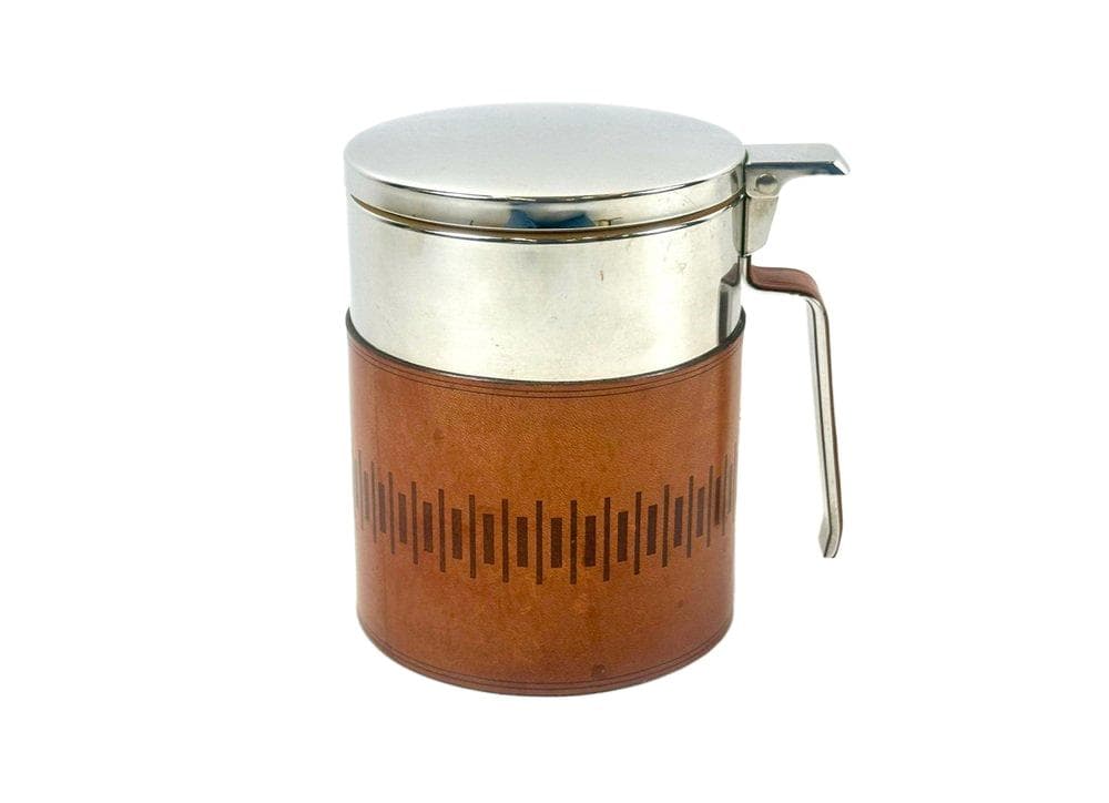 Ice bucket, brown leather, steel, Germany, 1960s.