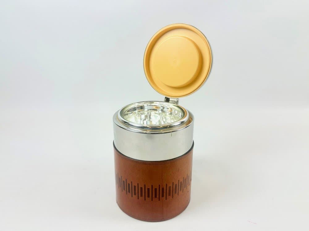 Ice bucket, brown leather, steel, Germany, 1960s. - 152351