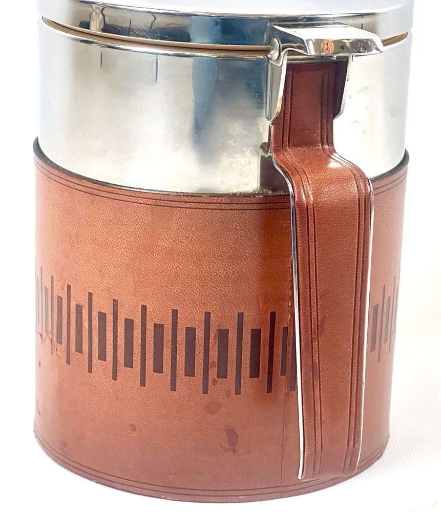Ice bucket, brown leather, steel, Germany, 1960s. - 152353