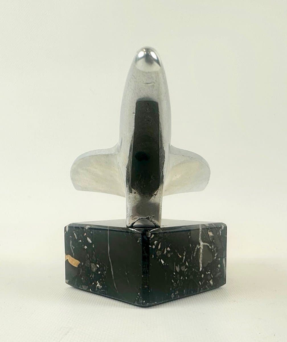 Maskotka samochodowa Art déco Simca Ariane, srebrny, mosiądz niklowany, marmur czarny, Francja, lata 60. - 152372