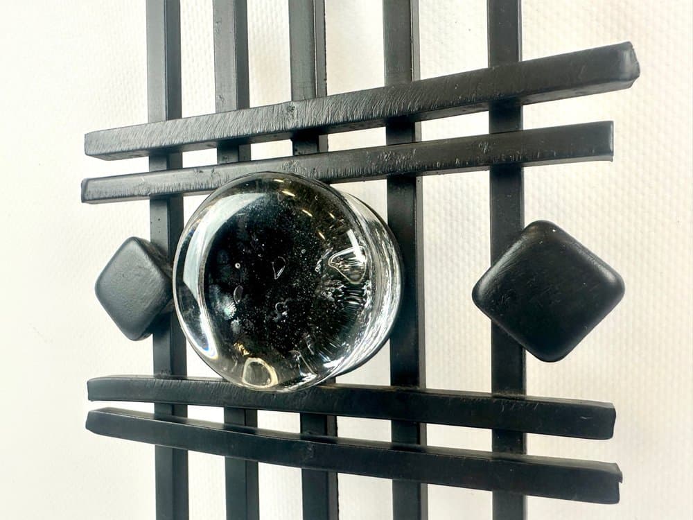 Świecznik ścienny, czarny żelazo, szkło, Dania, lata 60. - 152403