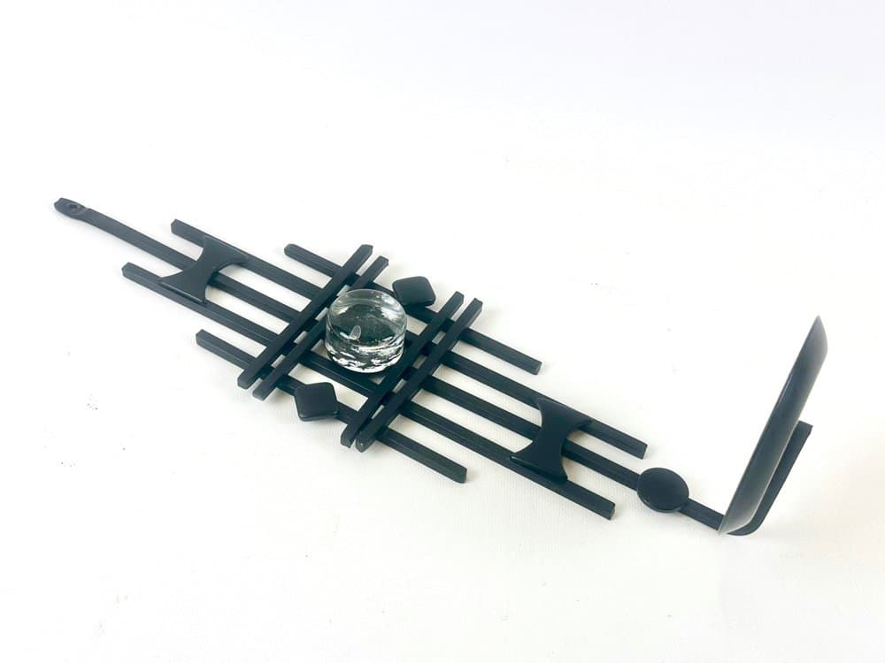 Świecznik ścienny, czarny żelazo, szkło, Dania, lata 60. - 152401