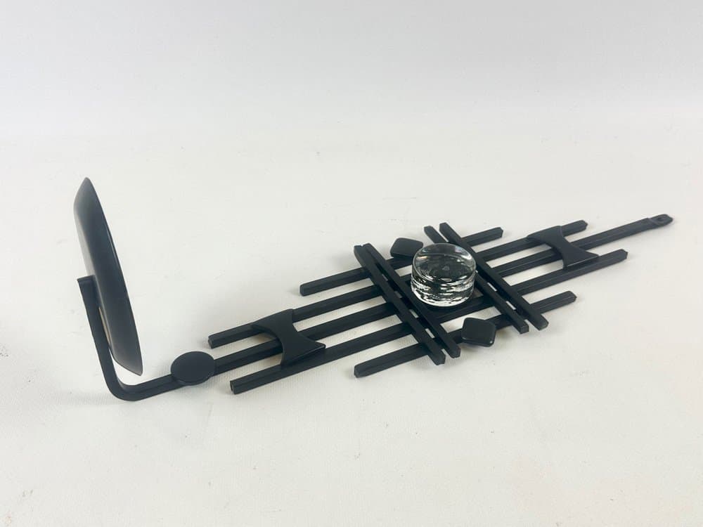 Świecznik ścienny, czarny żelazo, szkło, Dania, lata 60. - 152410