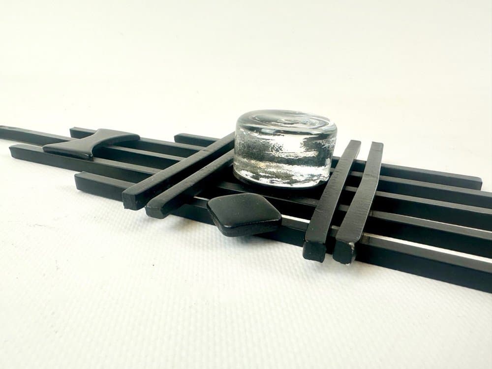 Świecznik ścienny, czarny żelazo, szkło, Dania, lata 60. - 152413