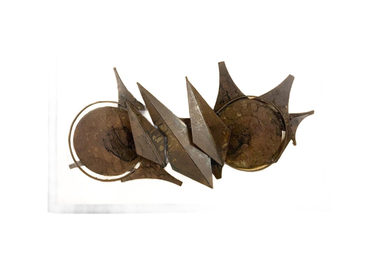 Relief ścienny Brutalistyczny, brązowy żółty, żeliwo drewno juta, Dania, lata 80. - 148535