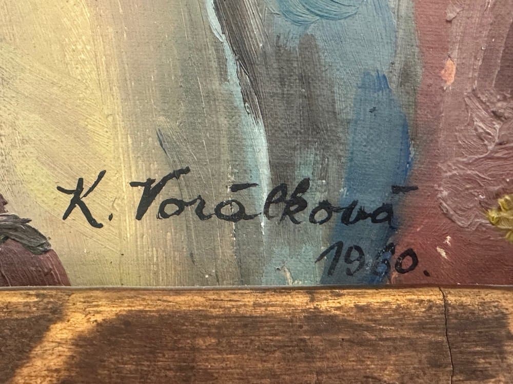 Painting Nude of Woman, multicolor, acrylic canvas, by K. Voralkova, Czech Republic, 1960s. - 152455