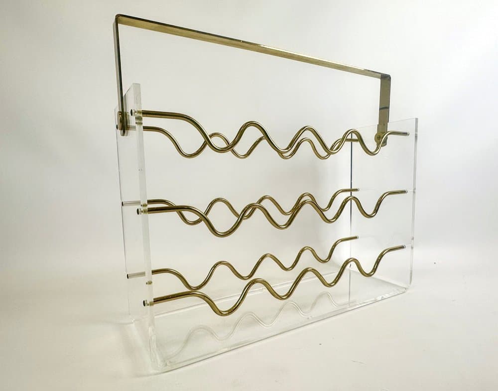 Wine Rack Hollywood Regency, transparent, acrylic brass, France, 1970s. - 152480