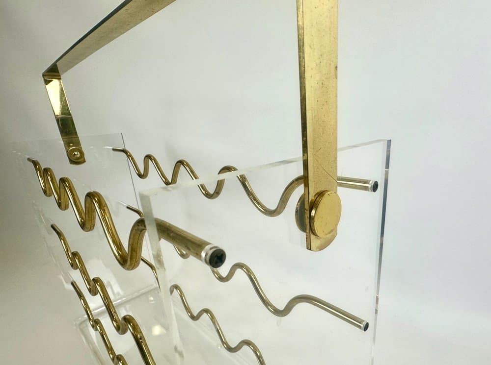 Wine Rack Hollywood Regency, transparent, acrylic brass, France, 1970s. - 152478