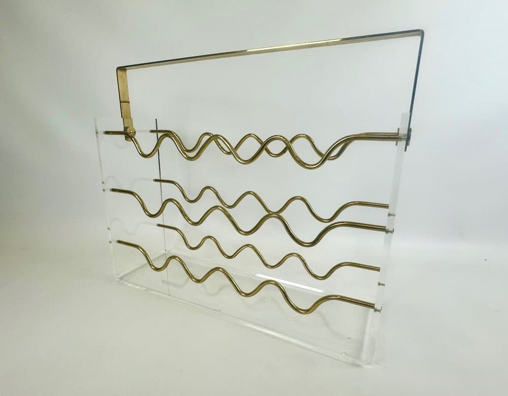 Wine Rack Hollywood Regency, transparent, acrylic brass, France, 1970s. - 152474