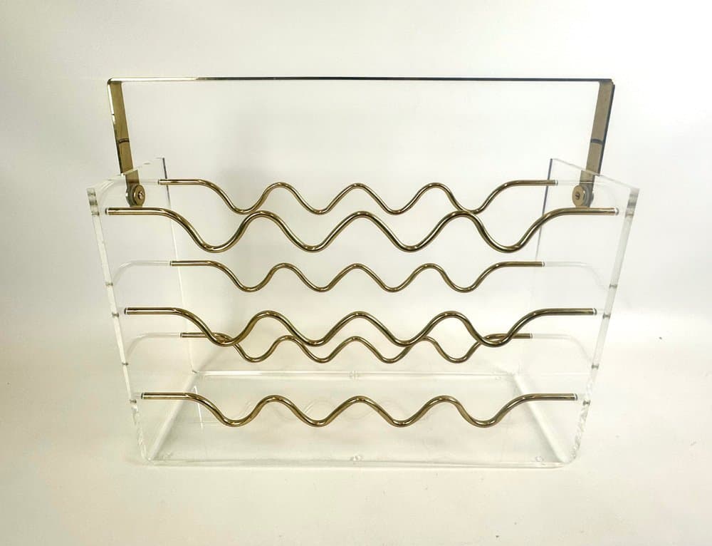 Wine Rack Hollywood Regency, transparent, acrylic brass, France, 1970s. - 152473