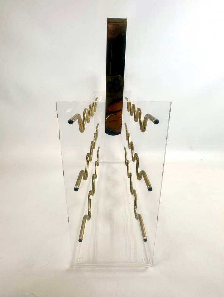 Wine Rack Hollywood Regency, transparent, acrylic brass, France, 1970s. - 152481