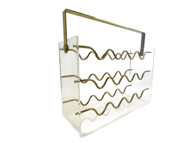 Wine Rack Hollywood Regency, transparent, acrylic brass, France, 1970s. - DIMENSION