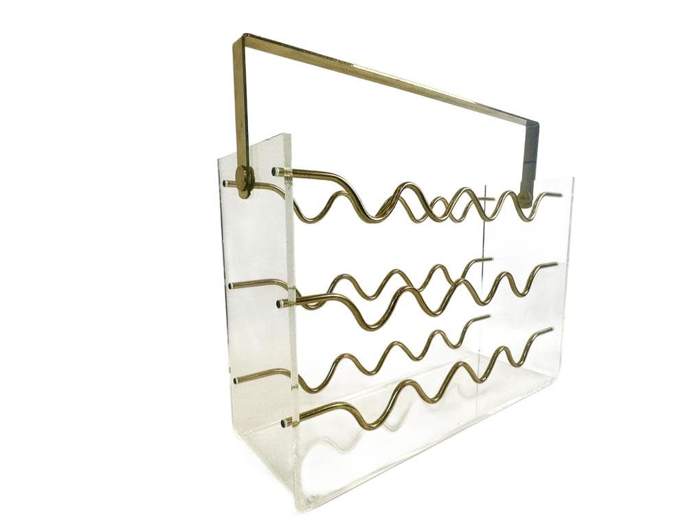 Wine Rack Hollywood Regency, transparent, acrylic brass, France, 1970s. - 148541