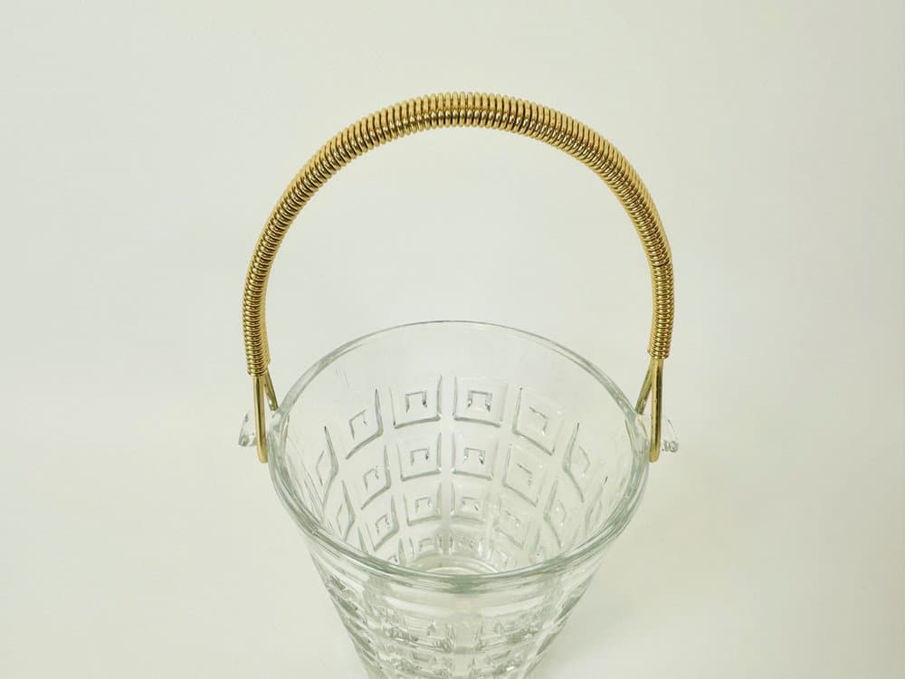 Ice bucket, transparent glass, brass, Holmegaard, Denmark, 1960s. - 152505