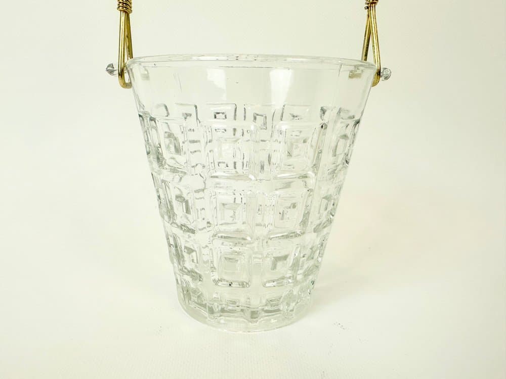 Ice bucket, transparent glass, brass, Holmegaard, Denmark, 1960s. - 152506