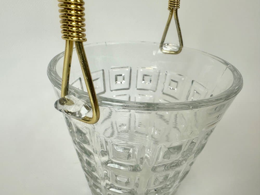 Ice bucket, transparent glass, brass, Holmegaard, Denmark, 1960s. - 152504