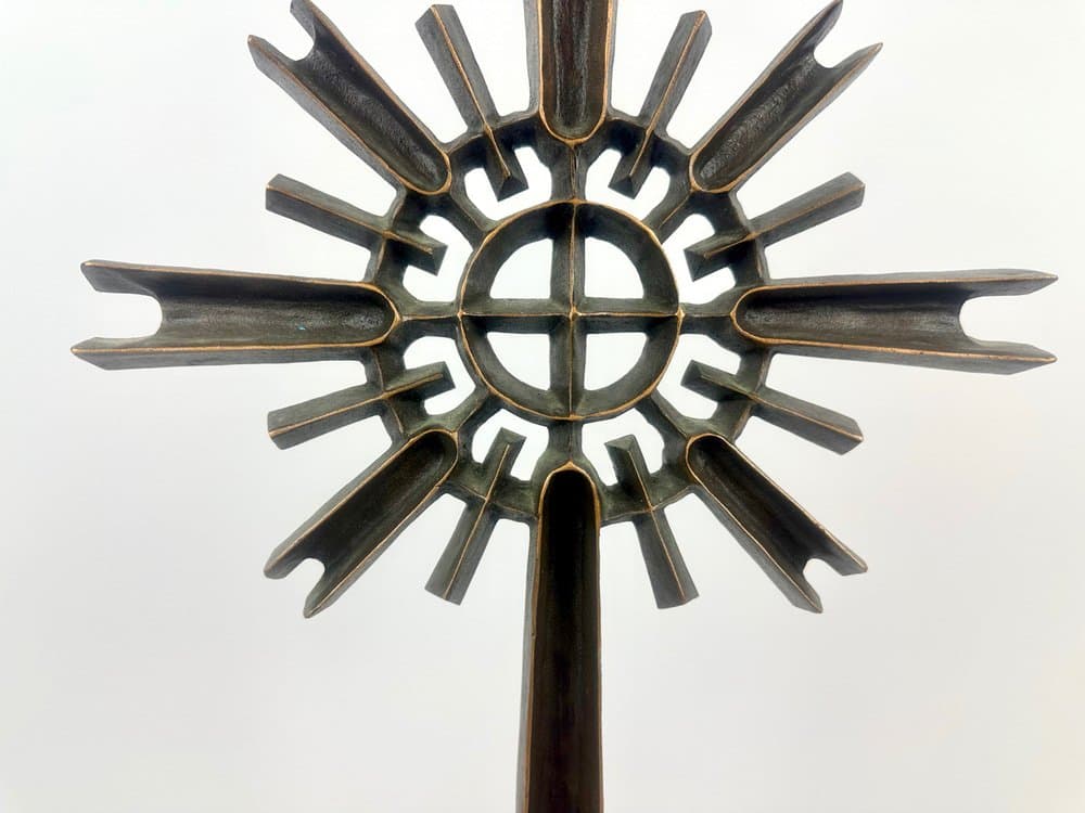 Krzyż pamiątkowy, brąz ciemnobrązowy, marmur ciemnobrązowy, Niemcy, lata 60. - 152530