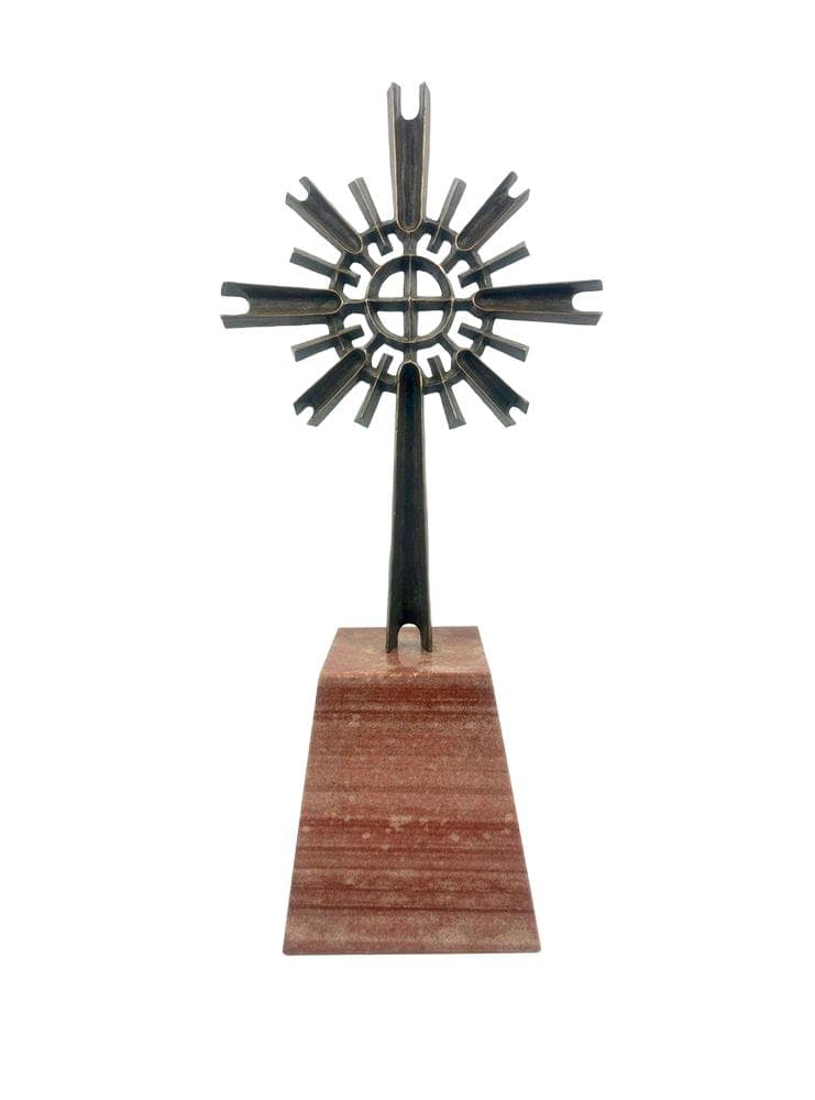 Krzyż pamiątkowy, brąz ciemnobrązowy, marmur ciemnobrązowy, Niemcy, lata 60. - 148548