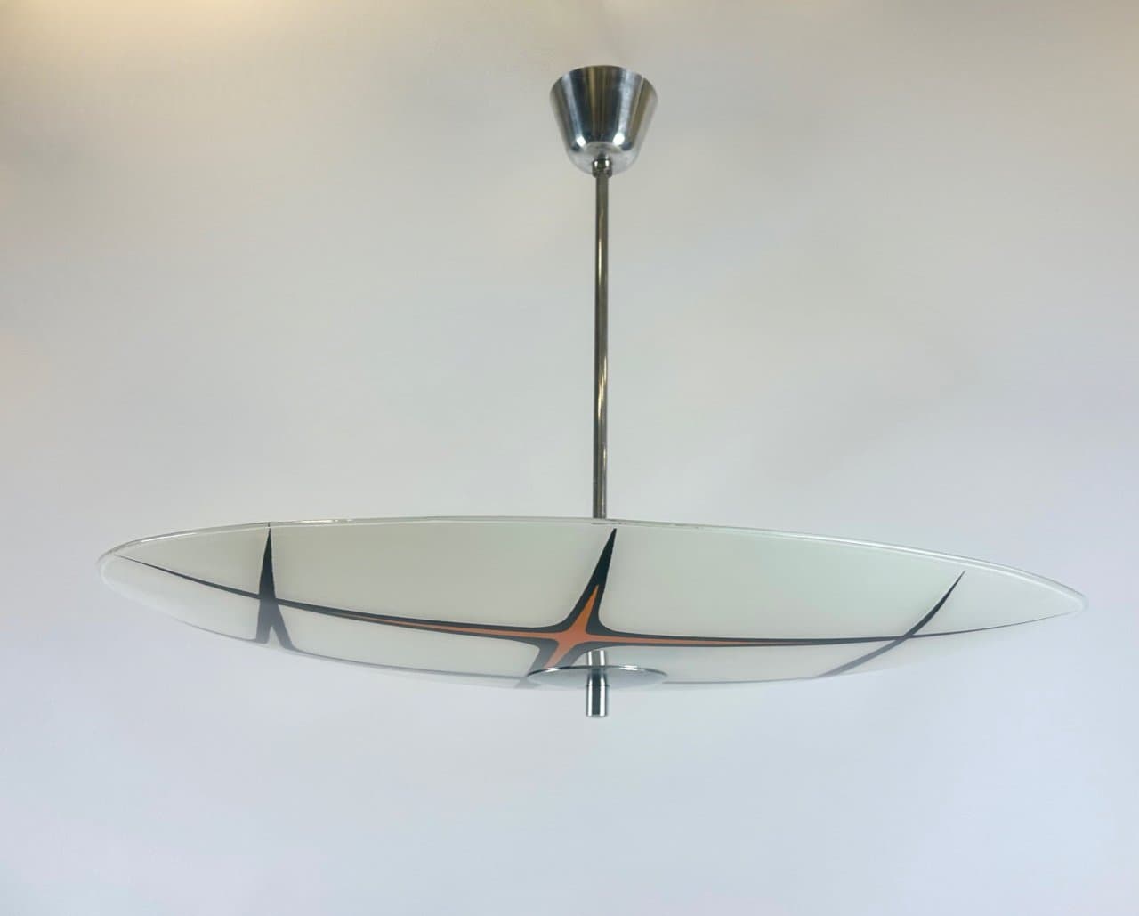 Pendant lamp, ivory white glass, silver aluminum, Czech Republic, 1960s. - 152577