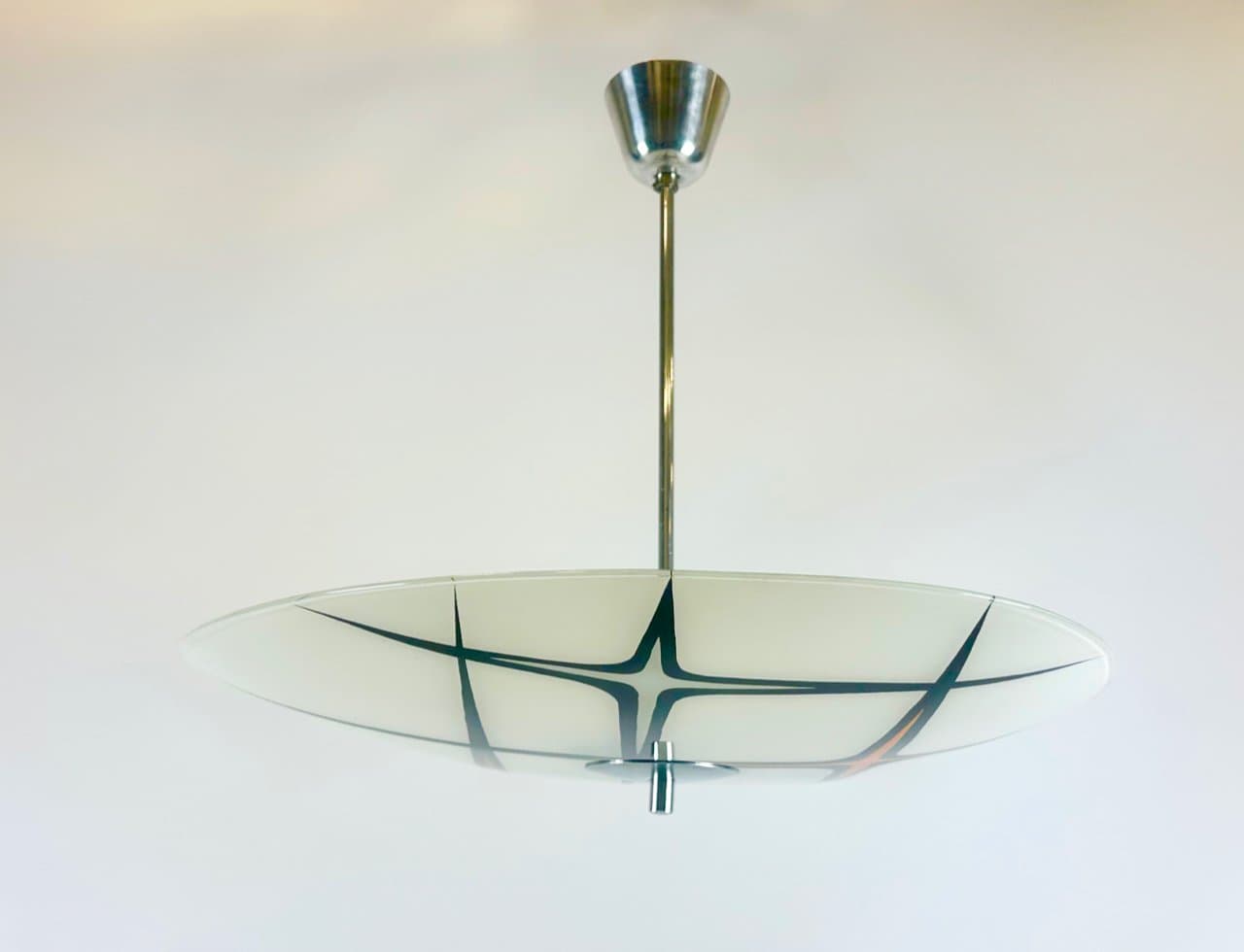 Pendant lamp, ivory white glass, silver aluminum, Czech Republic, 1960s. - 152576