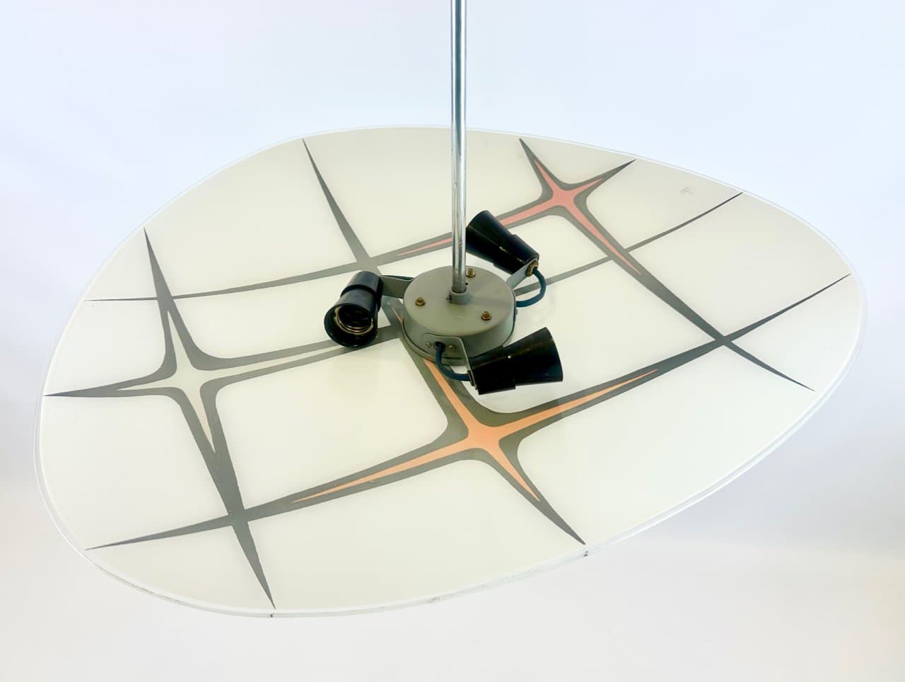 Pendant lamp, ivory white glass, silver aluminum, Czech Republic, 1960s. - 152583