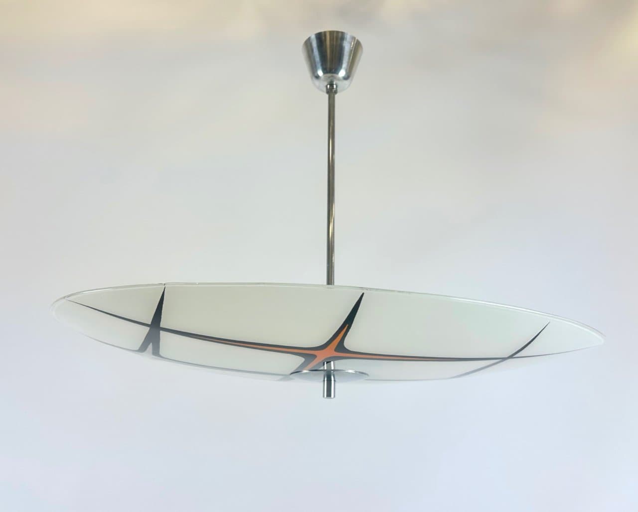 Pendant lamp, ivory white glass, silver aluminum, Czech Republic, 1960s. - 152578