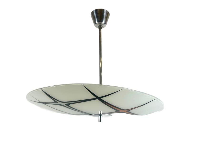 Pendant lamp, ivory white glass, silver aluminum, Czech Republic, 1960s.