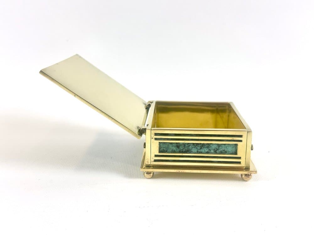 Pudełko na biżuterię art déco, zielony, mosiądz, Austria, lata 60. - 152587