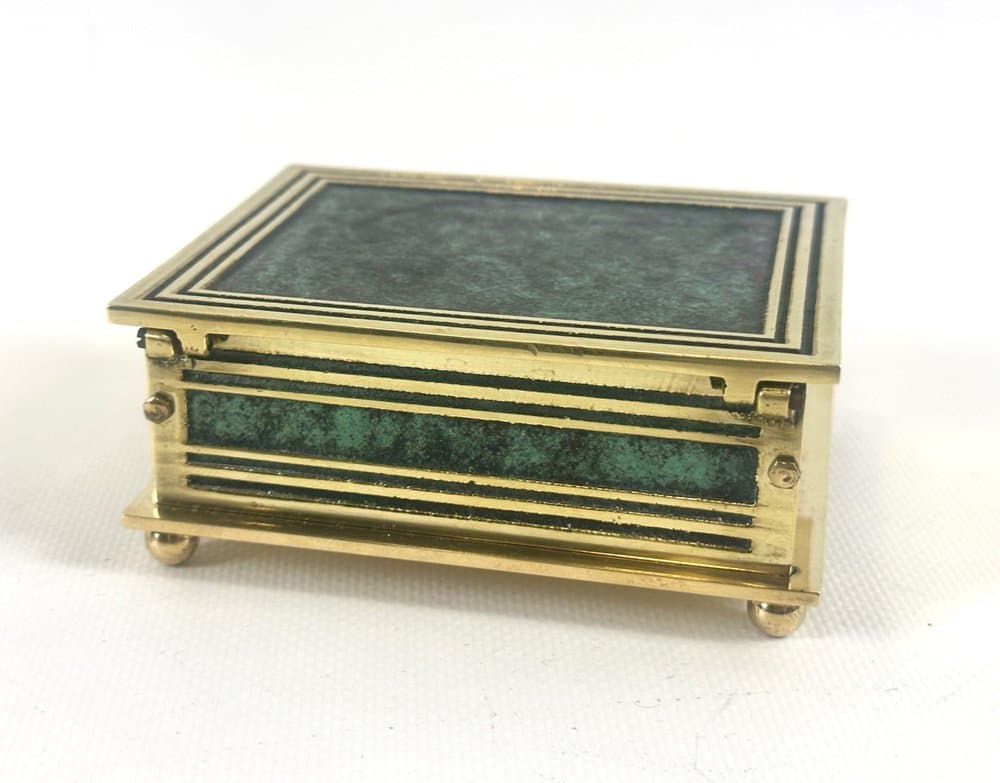 Pudełko na biżuterię art déco, zielony, mosiądz, Austria, lata 60. - 152584