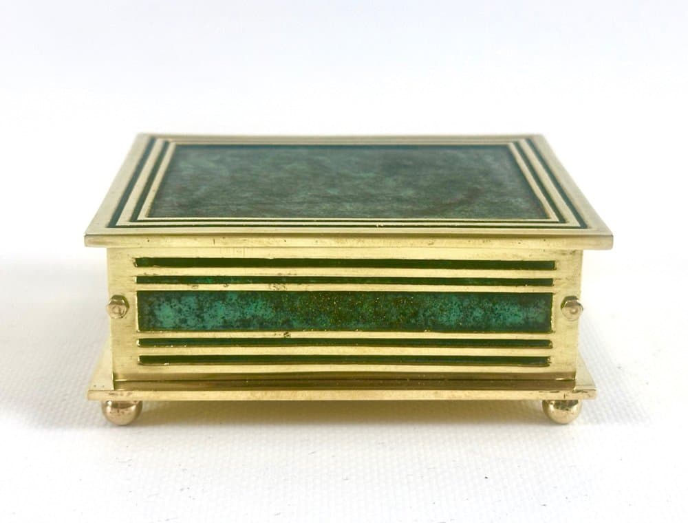Pudełko na biżuterię art déco, zielony, mosiądz, Austria, lata 60. - 152585