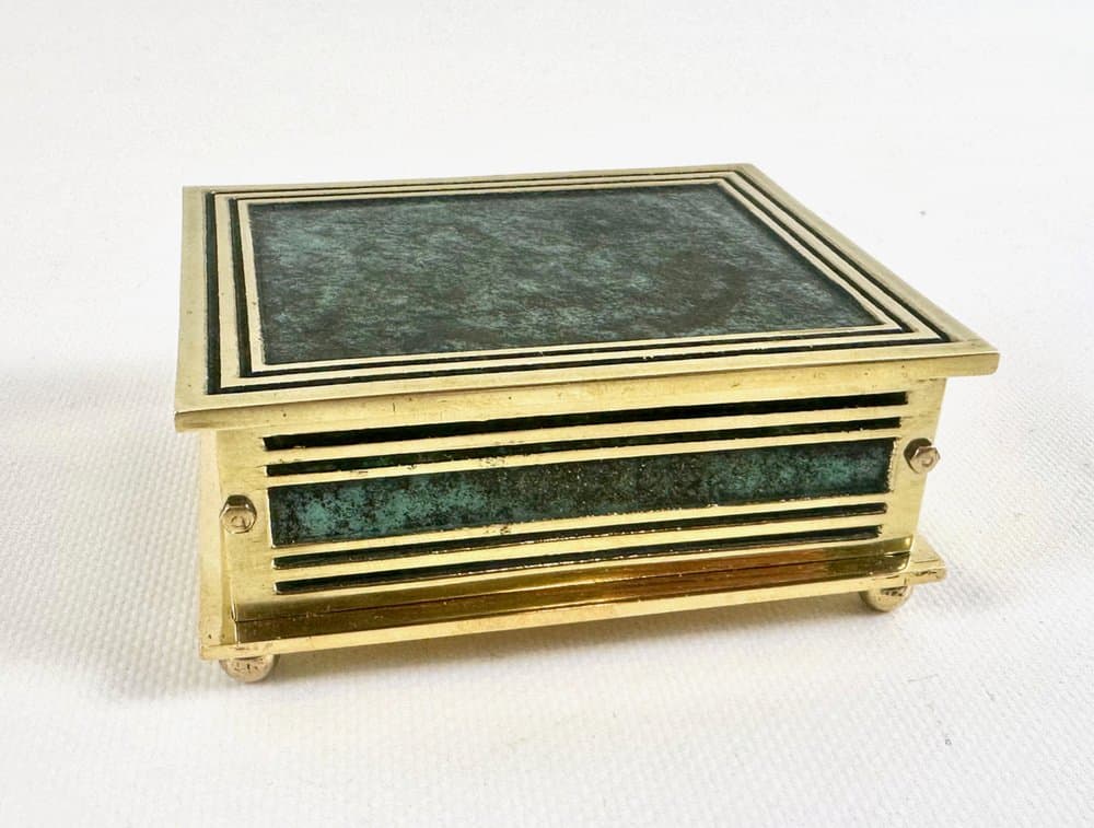 Pudełko na biżuterię art déco, zielony, mosiądz, Austria, lata 60. - 152586