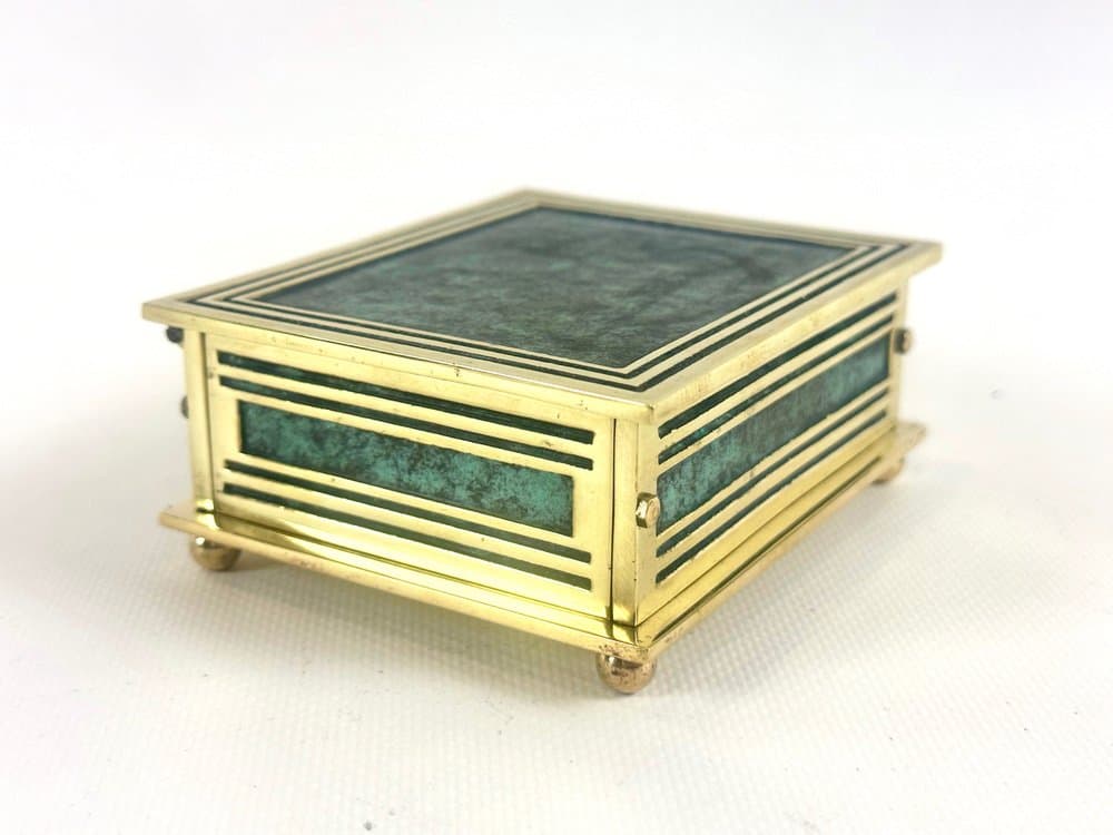 Pudełko na biżuterię art déco, zielony, mosiądz, Austria, lata 60. - 152590