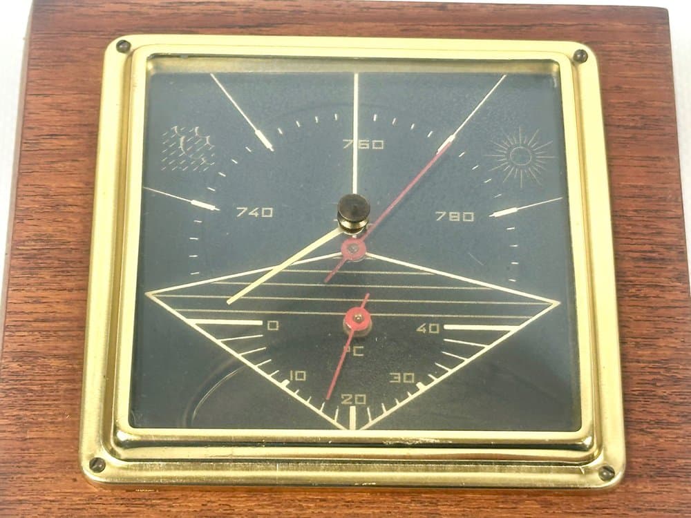 Stacja pogodowa, teak brązowy, mosiądz, Dania, lata 60. - 152597