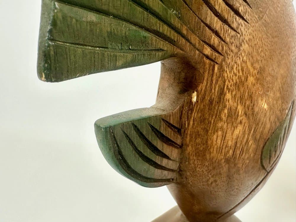 Para podpórek do książek Fish, multikolor, drewno, lata 60. - 152608