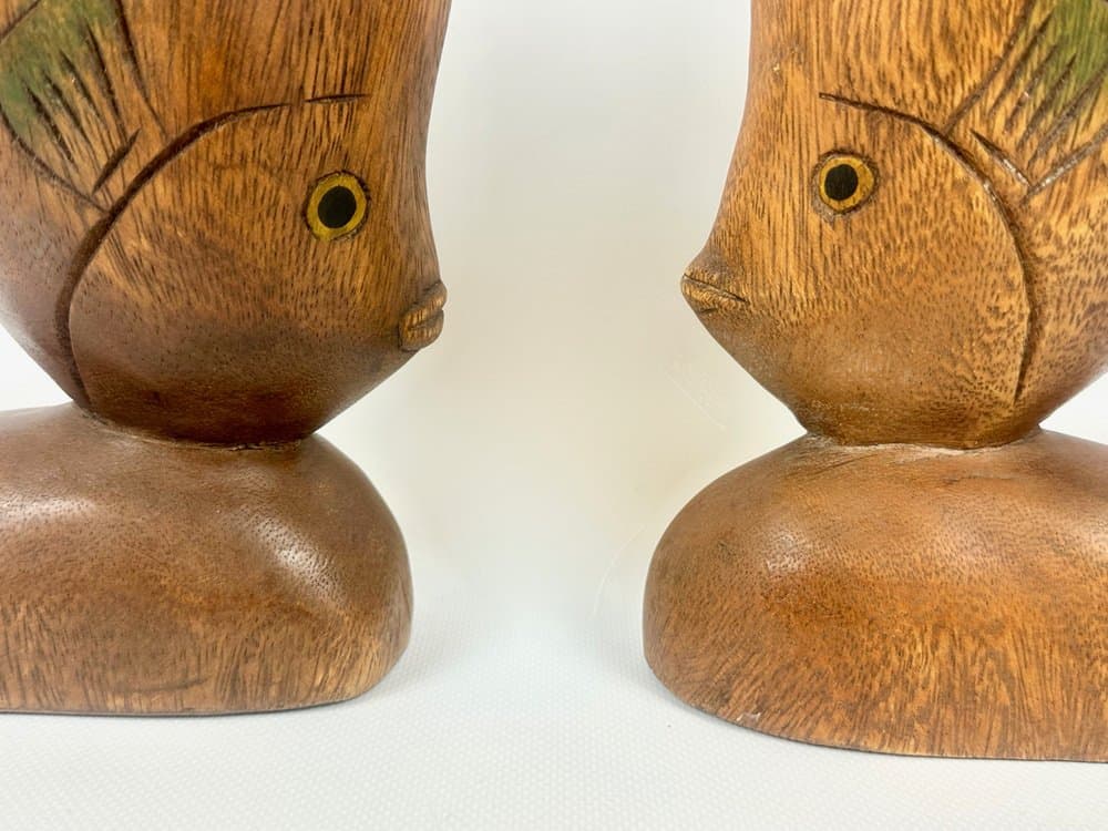 Para podpórek do książek Fish, multikolor, drewno, lata 60. - 152611