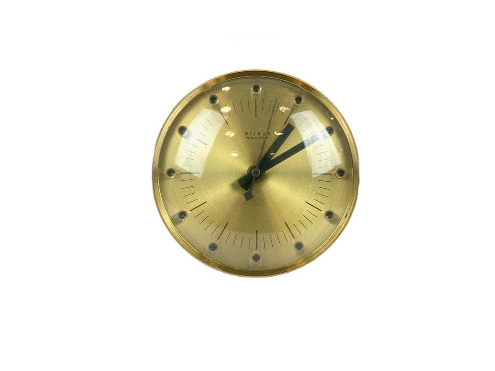 Wall Clock, brown teak, brass, Germany, 1960s - 148559