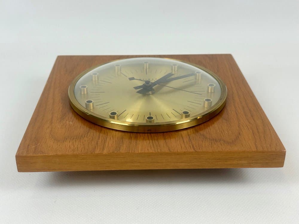 Wall Clock, brown teak, brass, Germany, 1960s - 152626